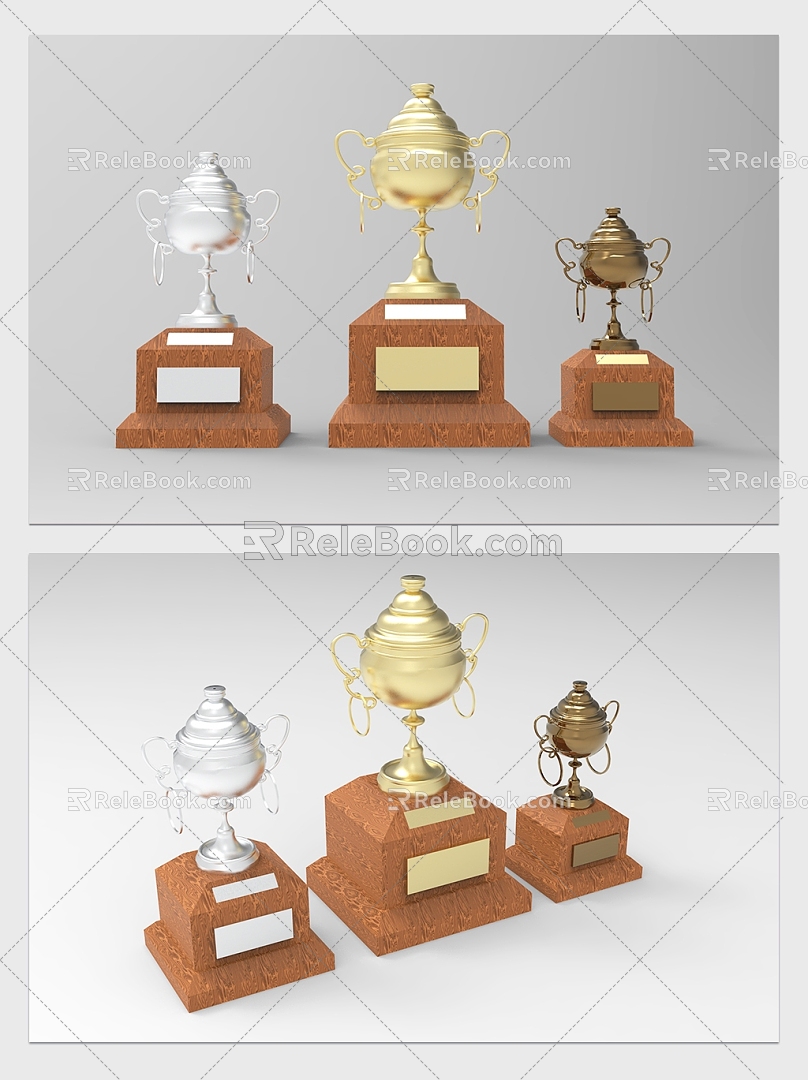 Modern Trophy Round Gold, Silver and Copper Trophy with Figure model