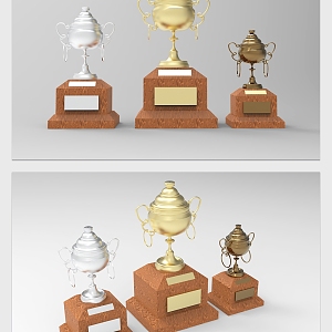 Modern Trophy Round Gold, Silver and Copper Trophy with Figure 3d model