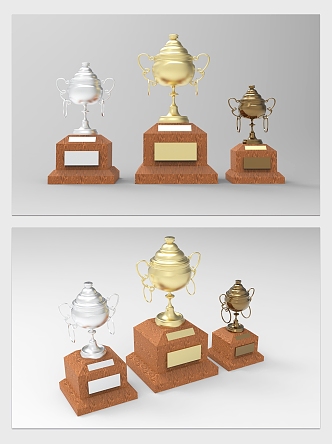 Modern Trophy Round Gold, Silver and Copper Trophy with Figure 3d model