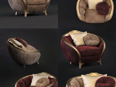 Luxurious Single Sofa With Elegant Design Golden Trim And Decorative Pillows 3d model