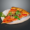 Delicious Pizza Slice on Paper Plate with Tomato Basil Leaves Cheese and Crispy Crust
