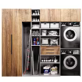 Practical Bathroom Cabinet Storage With Wooden Design Washing Machine Dryer Baskets Towels And Cleaning Supplies