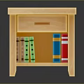 Wooden Entryway Side Cabinet With Drawer And Colorful Books On Open Shelf