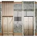Luxurious Public Facilities Elevator Design Featuring Golden Doors And Marble Wall Panels 3d model
