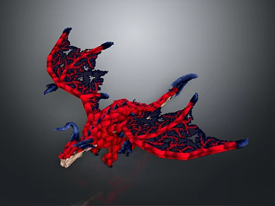Red And Blue Dragon Game Movie Character With Detailed Wings And Scaled Body 3d model