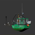 Green and White Fishing Boat with Cabin Deck and Red Buoys