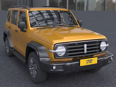 Yellow Retro Style SUV With Tough Design Black Accents Front Grille And Round Headlights 3d model
