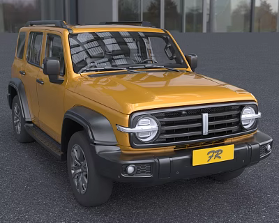 Yellow Retro Style SUV With Tough Design Black Accents Front Grille And Round Headlights 3d model