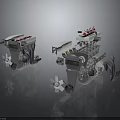 Automotive Engine Components 3D Rendering With Fan Cylinders And Mechanical Pipes 3d model