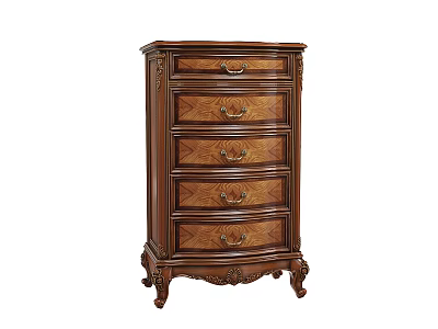 Classic Style Solid Wood Chest of Drawers with Ornate Carvings and Curved Legs 3d model