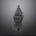 Medieval Stone Tower Architecture With Pointed Roof Windows And Decorative Door