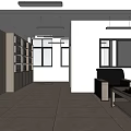 Modern Office Interior With Wooden Bookshelves Leather Sofa Coffee Table And Natural Light