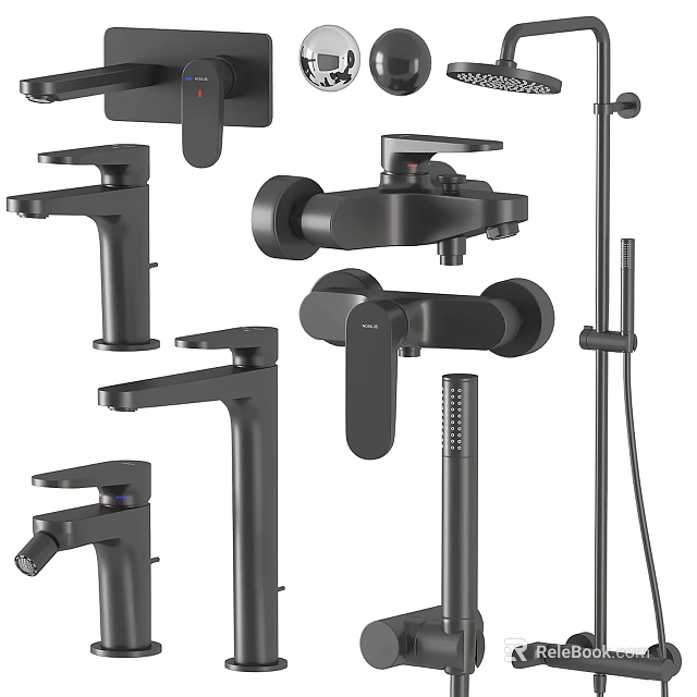 Sleek Black Modern Shower Faucet System With Handheld Shower And Bath Fixtures 3d model 