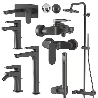 Sleek Black Modern Shower Faucet System With Handheld Shower And Bath Fixtures 3d model