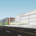 Modern School Building Open Multi Story Structure With Basketball Court Green Lawn And Students Activities