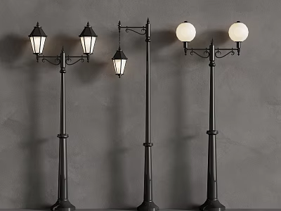 Black Outdoor Light Posts Featuring Classic Lampshade and Modern Globe Designs 3d model