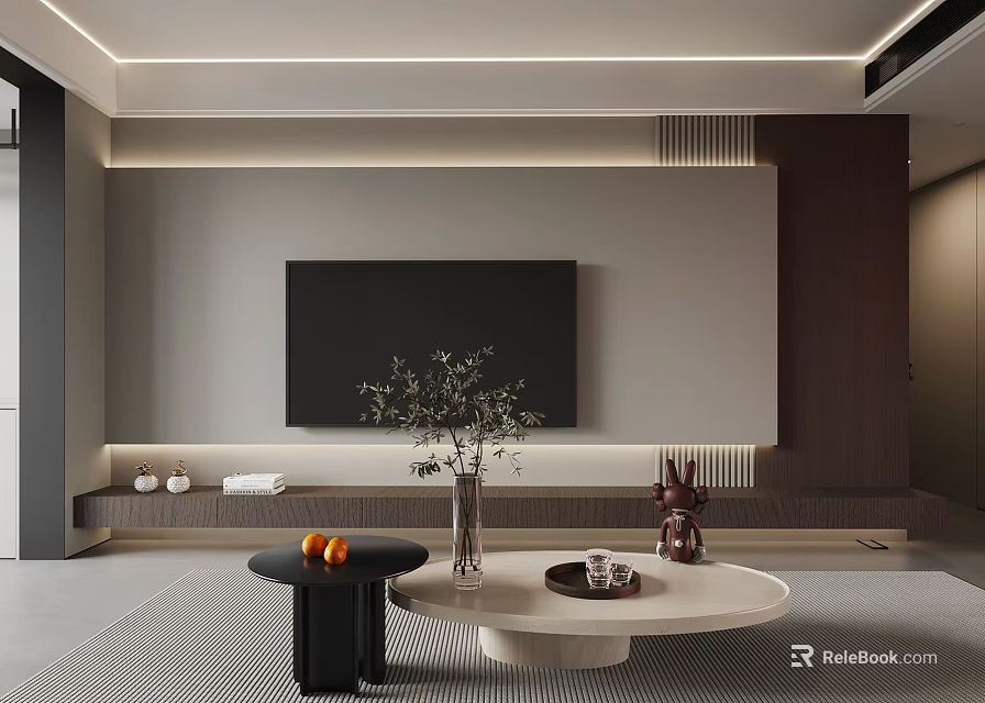 Modern Living Room Interior Design With TV Coffee Table And Decorations 3d model 