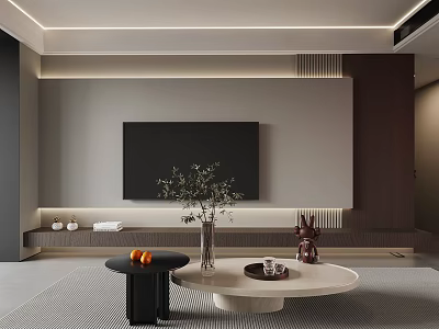 Modern Living Room Interior Design With TV Coffee Table And Decorations 3d model