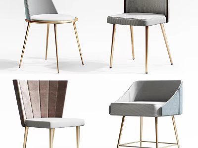 Modern Dining Chairs With Various Designs Gray Upholstery Brown Accent And Gold Metal Legs 3d model