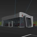 Shaanxi Heavy Duty Truck Modern Building With Glass Facade Red Structural Elements And People Around