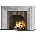 Modern Arched Marble Fireplace With Burning Flames And Decorative Trim 3d model