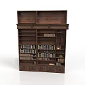 Vintage Dark Wooden Bookshelf With Multiple Shelves Books And Bottom Drawers