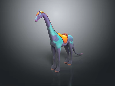 Colorful Fantasy Character Design Featuring Giraffe Like Creature With Vibrant Purple Blue And Orange Hues 3d model