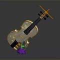 Elegant Decorative Violin With Purple Rose Golden Trim And Colorful Tassels