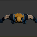 Superhero Figure In Yellow And Blue Costume With Yellow Mask Muscular Build Standing Pose