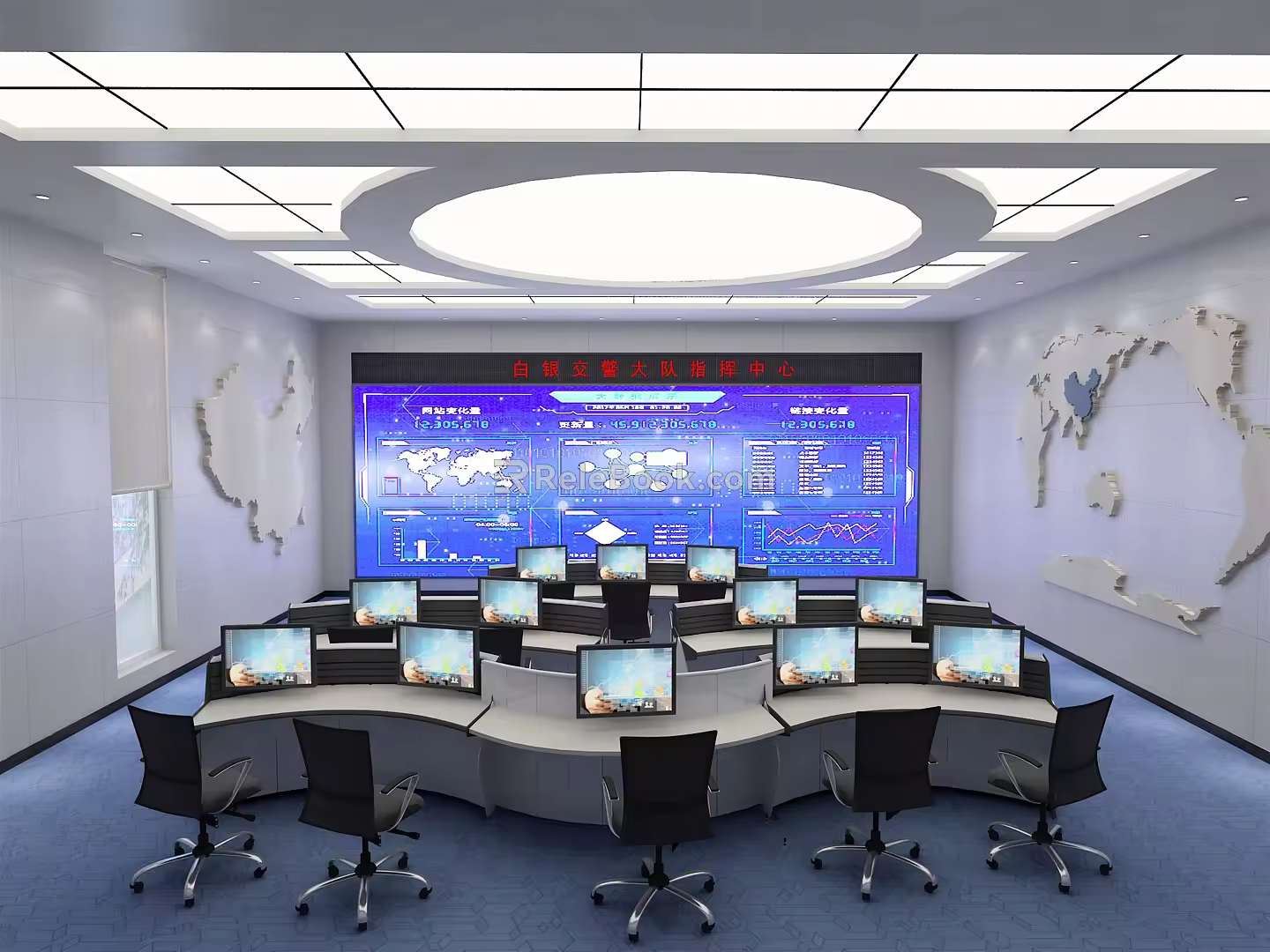 Modern Command Center Meeting Room Map 3d model