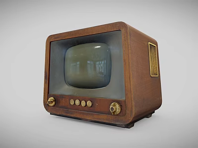 Vintage Retro Wooden Classic TV with Old Screen Control Knobs and Brown Cabinet 3d model