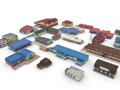 Commercial Complex Scale Model Showcasing Multiple Buildings With Various Colors And Different Shapes 3d model