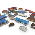 Commercial Complex Scale Model Showcasing Multiple Buildings With Various Colors And Different Shapes 3d model