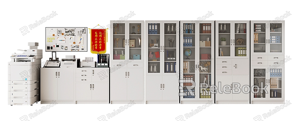 Modern Filing Cabinet Filing Cabinet Filing Cabinet Filing Cabinet Iron Cabinet Printer Trophy Medal Banner Writing Board model