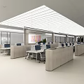 Modern Public Office Space With Large Windows Green Plants Sofa And Glass Partitions