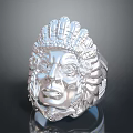 Silver Jewelry Ring Featuring Carved Native American Face With Feathered Headdress