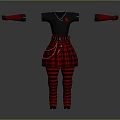Black T Shirt With Red Plaid Skirt Red Striped Tights And Arm Sleeves