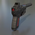 Futuristic Weapon Pistol With Black Body Red Accents And Tactical Scope