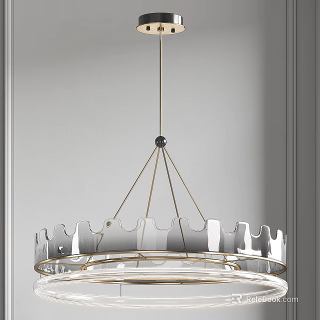 Modern Elegant Circular Glass Chandelier With Brass Metal Frame And Decorative Design Details 3d model 