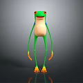 3D Frog Character With Green Body White Belly Orange Eyes And Long Limbs