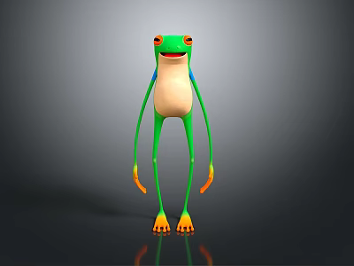 3D Frog Character With Green Body White Belly Orange Eyes And Long Limbs 3d model