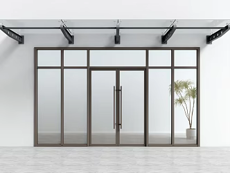Modern Glass Double Door KFC Door Steel Glass Canopy 3d model