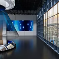 Modern Exhibition Space Interior With Central Cone Installation And Digital Wall Displays 3d model