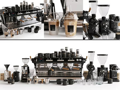 Professional Coffee Kitchen Appliances Including Espresso Machines Grinders And Cups 3d model