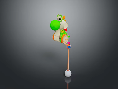 Green Cartoon Character Rattle Toy With Colorful Details Long Stick And White Ball Base 3d model