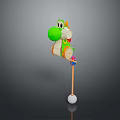 Green Cartoon Character Rattle Toy With Colorful Details Long Stick And White Ball Base