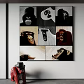 Monkey Face Expression Wall Art Multiple Panels Black White Red Tones Modern Home Decor