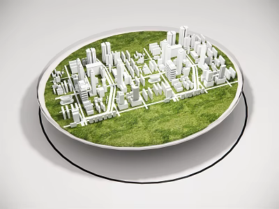Commercial Equipment For City Model Display With Circular Tray Green Grass And White Buildings 3d model