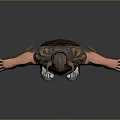 Horned Red Skinned Bearded Mythical Warrior Creature In Ornate Armored Gear With Open Arms Pose