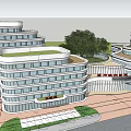 Modern Multi Storey Hospital Building With Glass Curtain Walls Green Roofs And Surrounding Greenery